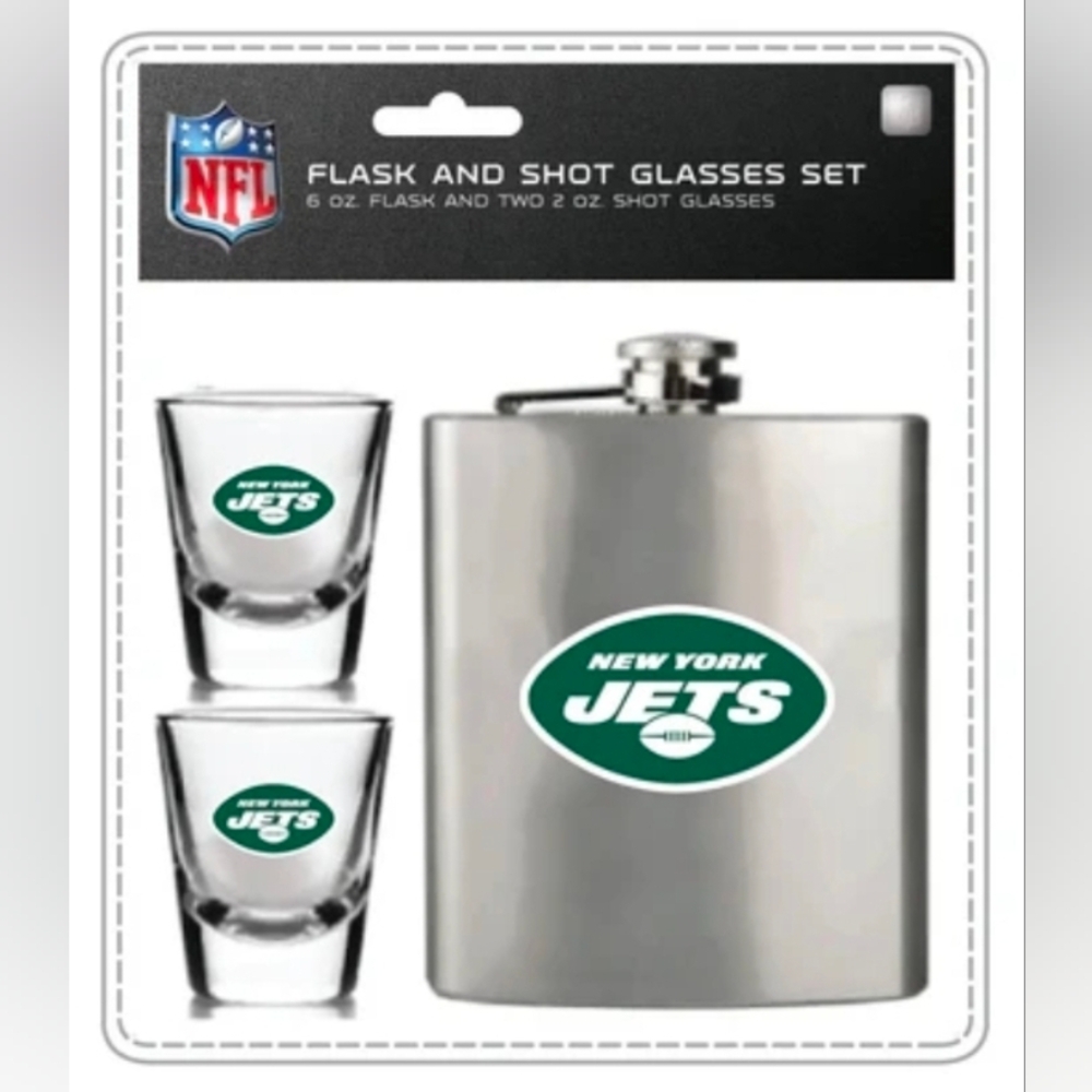 New York Jets Flask and Shot Glass Set